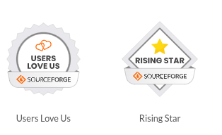 Rising Star and Users Love Us badges from SourceForge