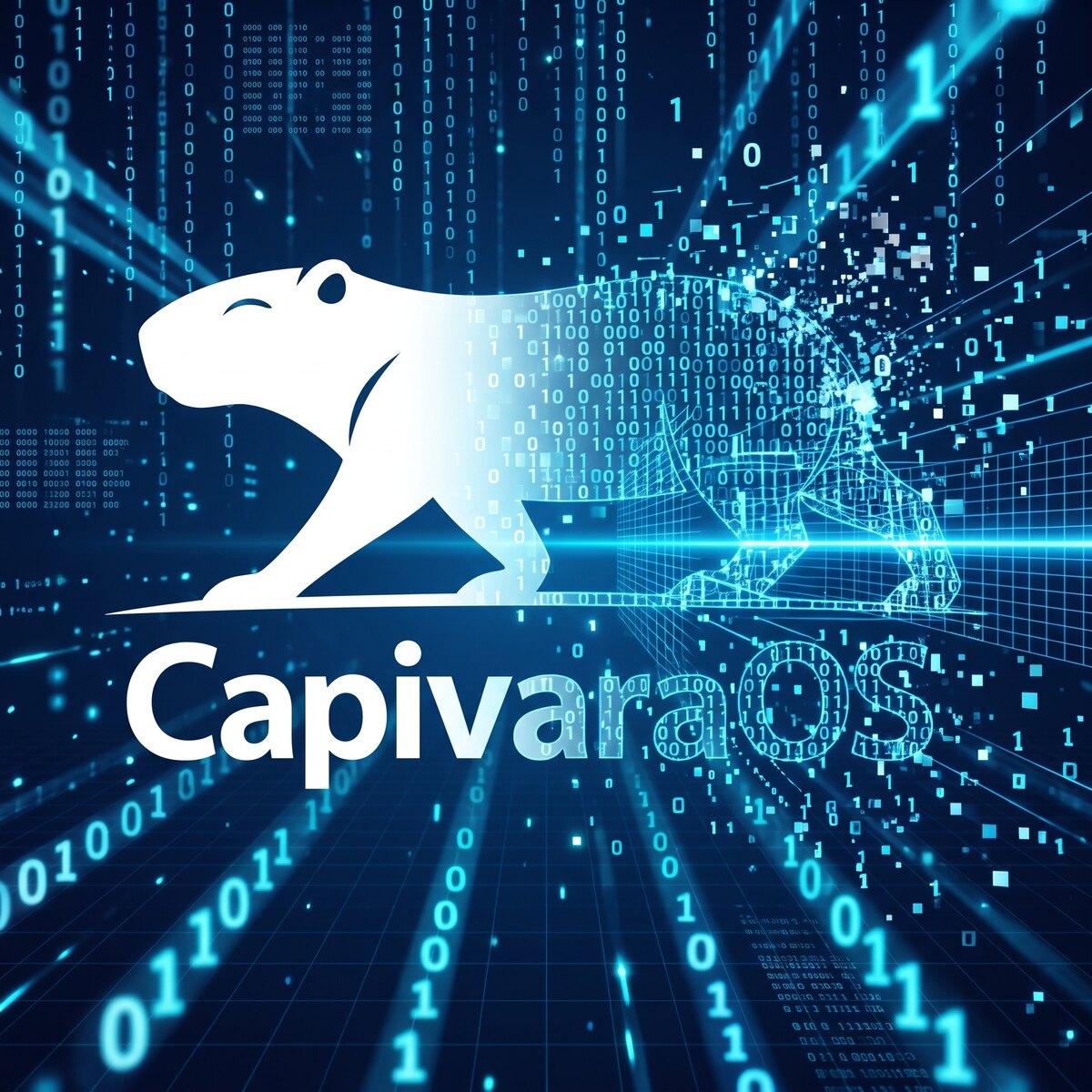 CapivaraOS — capybara dissolving into binary code