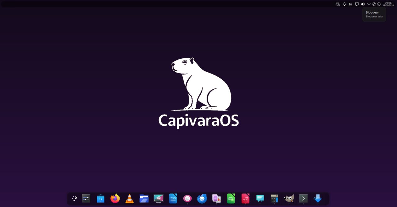 Tela de bloqueio do CapivaraOS Marsh, fundo claro com a logo da capivara