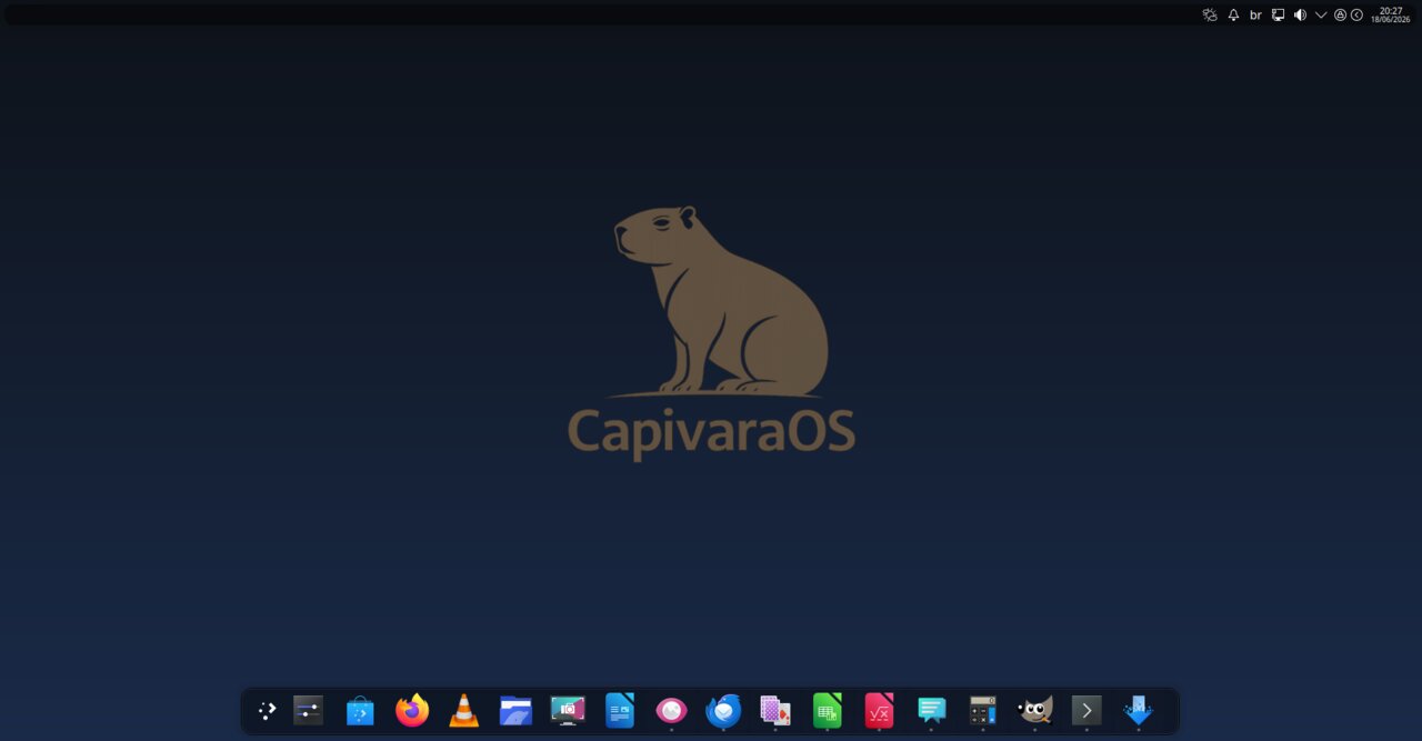 Tela de bloqueio do CapivaraOS Marsh, fundo escuro com a logo da capivara