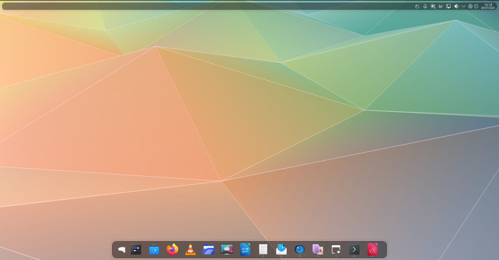 CapivaraOS Marsh desktop with a colourful polygonal wallpaper, in light theme