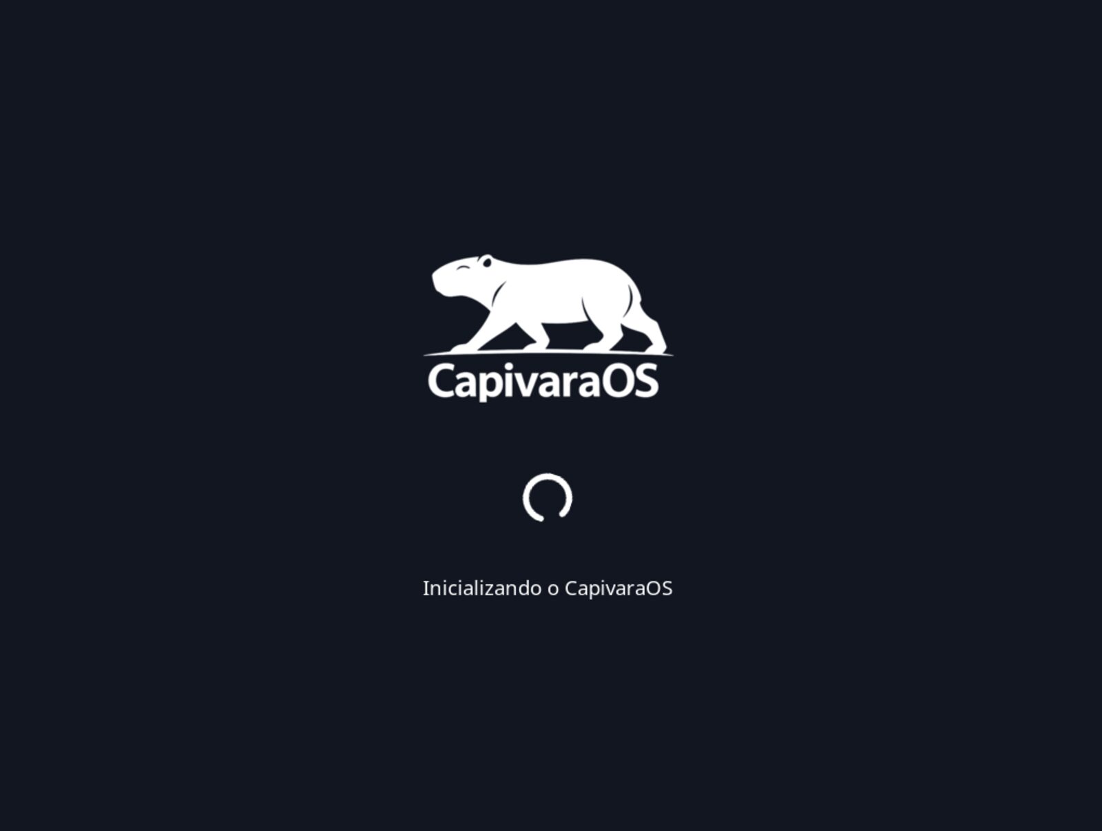 CapivaraOS Pup boot splash with the capybara logo and the text Inicializando o CapivaraOS