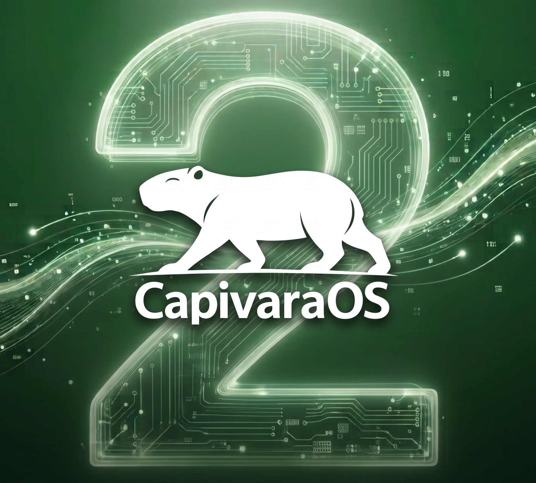 CapivaraOS Série 2 — capivara sobre o número 2 com textura de circuito